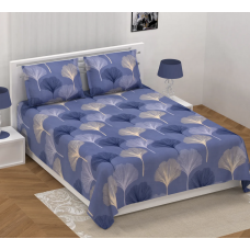 140 TC Glace Cotton Double Bed Blue Abstract Design Bedsheet (90 In x 100 In) with 2 pillow cover