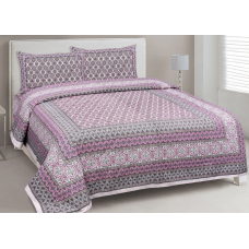 144 TC Pure Cotton Premium Ethnic Jaipuri Print Double Bed Bedsheet (90 In x 108 In) with 2 pillow cover - Pink