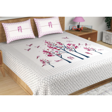 Pink Floral Print 180 TC Cotton Double Bedsheet (108" x 108") with 2 pillow cover