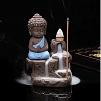 Meditating Monk Buddha Statue Smoke Backflow Cone Incense Holder Decorative Showpiece With 10 Backflow Incense Cone