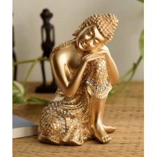 Polyresin Golden Resting Buddha on Knee Statue