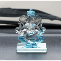 Sky Blue Transparent Double Sided Crystal Ganesha Idol For Home, Office and Car Dashboard