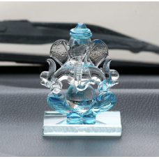 Sky Blue Transparent Double Sided Crystal Ganesha Idol For Home, Office and Car Dashboard