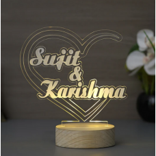 Personalized Names Design Carved on Acrylic & Wood Base Night Lamp (With Rechargeble Battery)