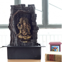 Polystone Brown and Golden Textured Lord Ganesha Idol Water Fountain