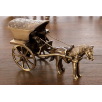 Golden Brass Horse Cart Showpiece