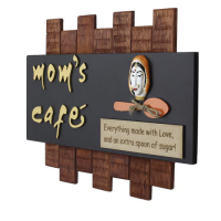 Wooden Mom's Cafe Wall Hanging Decorative Showpiece ( Brown & Black )