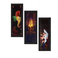 Set Of 3 Radha Krishna, Ganesha, Buddha Satin Matt Texture UV Art Painting