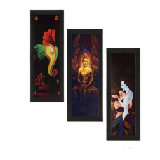 Set Of 3 Radha Krishna, Ganesha, Buddha Satin Matt Texture UV Art Painting