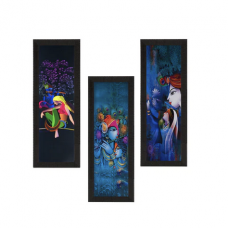 Set Of 3 Radha Krishna Satin Matt Texture UV Art Painting