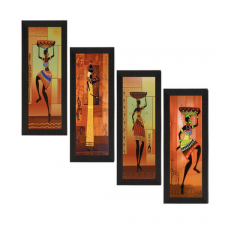 Set Of 4 Tribal Women Satin Matt Texture UV Art Painting